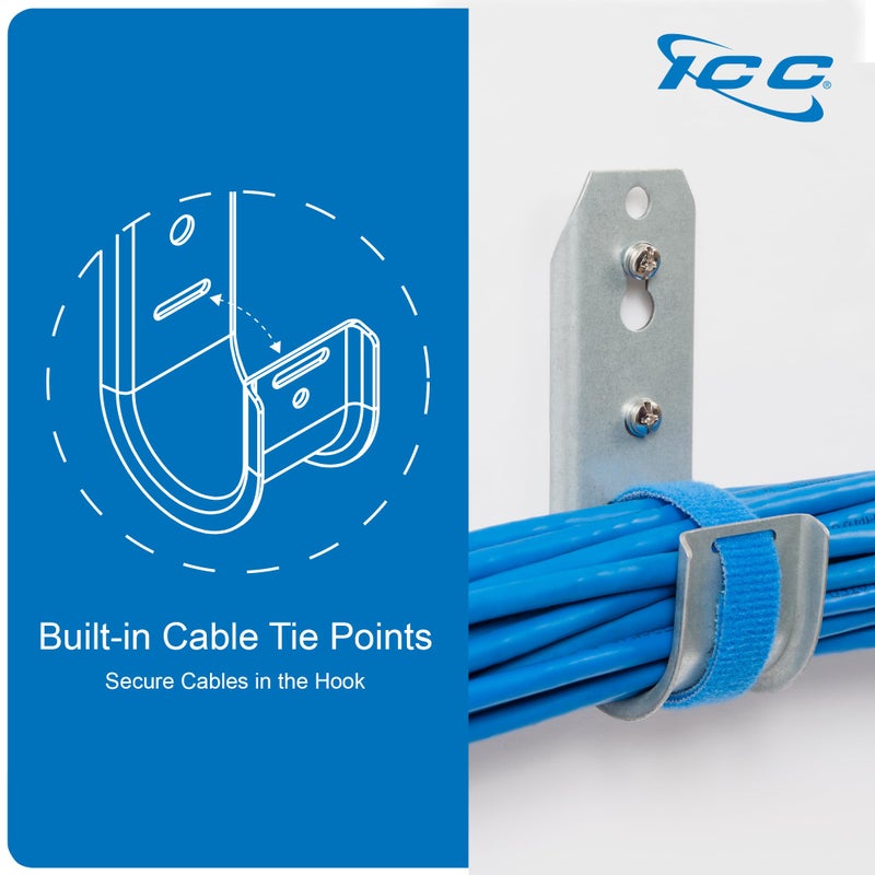 ICC 3/4-Inch Wall Mount J-Hook â€“ 25-Pack, Cable Support Hooks Without Retainer Clips, Galvanized Steel with Zinc Finish â€“ for Structured Cabling and Cable Management - Image 5